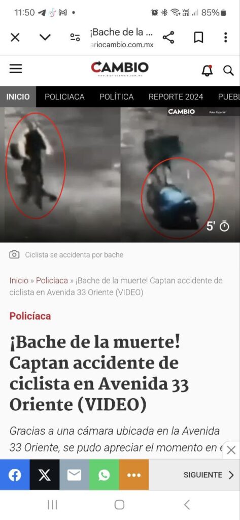 Los baches ¿Negligencia o Descuido? BACHE DE LA MUERTE